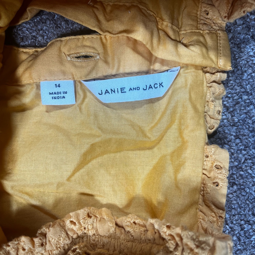 Janie And Jack Eyelet Puff Sleeve Golden Yellow Autumn Dress Girls Size 14 - Picture 6 of 8